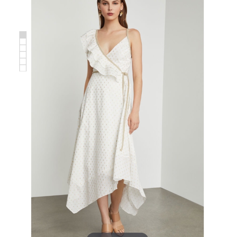 BCBGMAXAZRIA white asymmetric midi wrap dress
